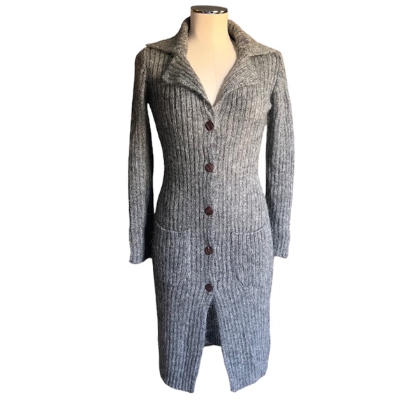 Moda International Italian Sz XS Mohair Blend Cable Knit Long Buttoned Cardigan - Picture 1 of 17